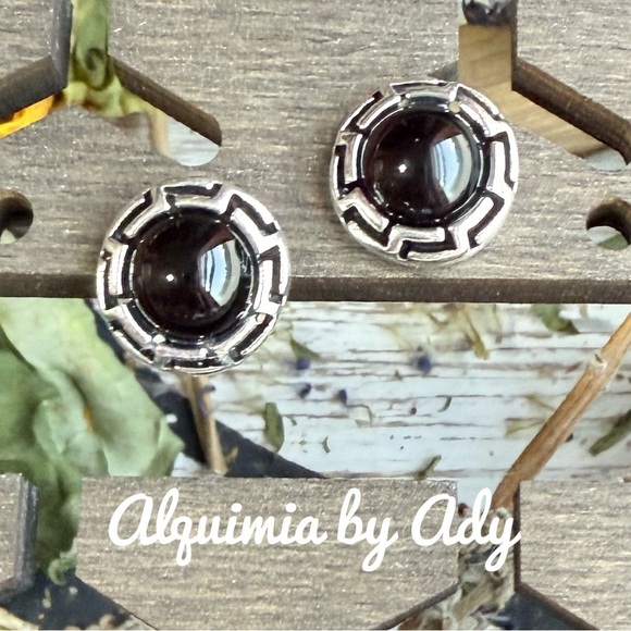 Alquimia Silver and Black Geometric Earrings - Picture 1 of 1
